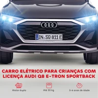 AIYAPLAY Carro Elétrico para Crianças Carro Audi Q8 Etron Sportback Infantil 12V Faróis Buzina e Música 98x49,5x43 cm Preto(m-4)