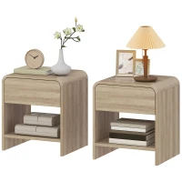 HOMCOM Set di 2 Comodini in Stile Nordico con Angoli Arrotondati Cassetto e Ripiano Aperto 40x35x45 cm Naturale(m-6)