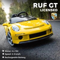AIYAPLAY Kids Electric Car, 12V Licensed RUF GT Ride on Car with Suspension, Remote Control, Music for 3-5 Years Yellow(m-4)