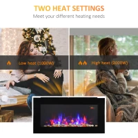 HOMCOM LED Wall Mounted Fireplace Curved Glass Electric Fire Place for Living Room, 1000W/2000W, 48H x 90.8W x 11.5Dcm, Black(m-4)