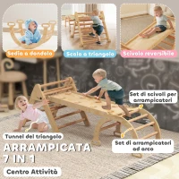 AIYAPLAY Gioco per Bambini 5 in 1 con Triangolo, Parete Liscia e Arco, in Legno di Pioppo e Pino, 188x70x59 cm(m-4)