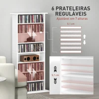 HOMCOM Estante Estreita para CDs e DVDs com 8 Compartimentos Prateleiras Ajustáveis 58x24x126,3 cm Branco(m-5)