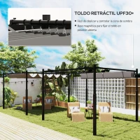 Outsunny Pérgola de Jardín 3x3 m con Techo Retráctil y Accesorio Magnético Protección UV30+ Columnas Metálicas y Ganchos Gris(m-4)