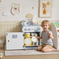 AIYAPLAY Spülküchen-Set, Holzgeschirrspüler für Kinder, 32 Zubehör-Teile, MDF, für Kinder ab 3 Jahren, Hellblau(m-2)