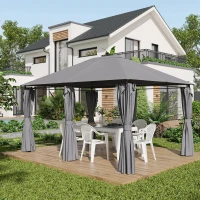 Outsunny Tonnelle de jardin barnum pavillon style colonial double-toit toiles latérales amovibles 4 x 3 x 2,72 m gris(m-10)
