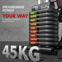 HOMCOM Heimtrainer, Trainingsstation, Hantelbank, Brustpresse, Stahl, 170x104x205 cm, Schwarz(m-5)