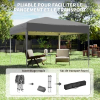 Outsunny Tonnelle pop-up barnum de jardin pliant anti-UV + sac de transport acier Oxford 2,95 x 2,95 x 2,55 m gris(m-5)