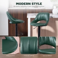 HOMCOM Set of Two Faux Leather Bar Stools - Dark Green(m-7)