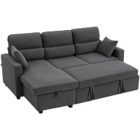 HOMCOM Verstellbares Bettsofa, L-förmiges Gästesofa mit Bettfunktion, Stauraum, Kissen, für Wohnzimmer, Gästezimmer, Dunkelgrau(m-10)