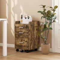 HOMCOM 3 Drawer Filing Cabinet with Lock, Rolling File Cabinet with Edged Top for Letter, A4 Size, Hanging File Folders(m-8)