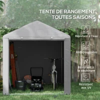 Outsunny Abri de jardin tente de stockage imperméable abri moto porte enroulable fermeture éclair, 160 x 218 x 172 cm, gris clair(m-5)