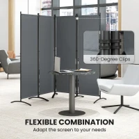 Outsunny 4 Panel Folding Room Divider, 1.7m Privacy Screen with Wide Feet, Portable Freestanding Metal Partition Separator for Office, Living Room, Bedroom, Dining Room, Dark Grey(m-6)