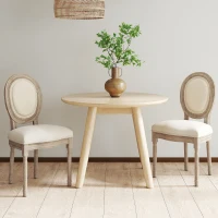 HOMCOM Set 2 Sedie Imbottite da Pranzo, Sedie per Soggiorno Stile Vintage Rétro in Legno e Tessuto Effetto Lino Bianco Panna 49x56x96cm(m-13)