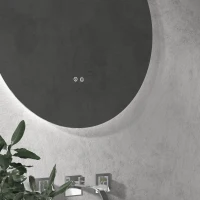 Kleankin Oglinda de Baie Rotunda cu Lumina LED in 3 Culori si intrerupatoare Touch, Ø60x3.5 cm, Transparent(m-9)