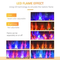 HOMCOM LED Wall Mounted Fireplace Curved Glass Electric Fire Place for Living Room, 1000W/2000W, 48H x 90.8W x 11.5Dcm, Black(m-6)