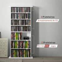 HOMCOM Estante Estreita para CDs e DVDs com 8 Compartimentos Prateleiras Ajustáveis 58x24x126,3 cm Branco(m-8)