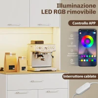 HOMCOM Credenza Moderna con Luci LED, Prese Elettriche e USB, 2 Armadietti e Cassetto, 71x40x180 cm, Bianco(m-4)