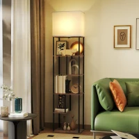 HOMCOM Lampadaire com Prateleiras Candeeiro de Pé para Sala Regulável Controle Remoto 40x29x171 cm Castanho e Preto(m-6)