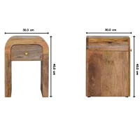 Solid Wood Mini Darcy Nightstand with Curved Edges, Spacious Drawer, Hand-finished Bedside Cabinet for Living Room, 30L x 30W x 40H cm, Brown(m-3)