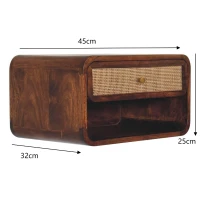 Solid Mango Wood Wall-Mounted Bedside Shelf with Drawer and Open Shelf, Space-Saving Cabinet for Bedroom, 32L x 45W x 25H cm, Brown(m-3)