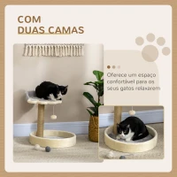 PawHut Arranhador para Gato com 2 Camas Poste de Juta Brinquedo Pendurado Ø41x44 cm Cinza Claro(m-4)