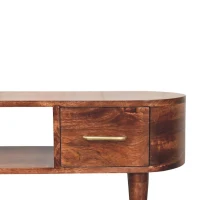 Solid Mango Wood Open-Slot Media Unit with Hand-Finished Detailing, TV Unit with Smooth-Gliding Drawers, 30L x 100W x 40H cm, Brown(m-7)