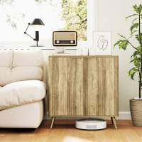 HOMCOM Aparador de Sala Móvel de Arrumação com Armário 2 Portas e Prateleira Ajustável 77x40x81 cm Efeito Madeira(m-6)