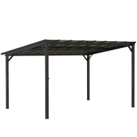 Outsunny Auvent de terrasse env. 3 x 4,3 m, toit de terrasse autoportant avec toit incliné en polycarbonate, fixation murale, gris foncé(m-7)