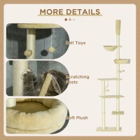 PawHut 230-250cm Floor-to-Ceiling Climbing Cat Tree Tower - Beige(m-6)