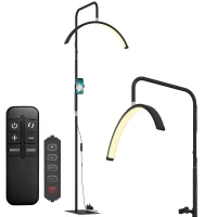 HOMCOM Candeeiro de Pé Meia Lua  com Cabeça Giratória 350° 7 Temperaturas de Cor Brilho Ajustável Suporte para Telemóvel Preto(m-6)