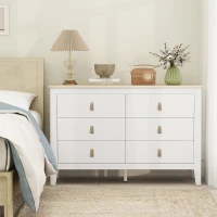 HOMCOM Commode 6 tiroirs meuble de rangement style contemporain avec poignées en polyuréthane, 120 x 40 x 78 cm, blanc(m-10)