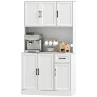 HOMCOM Armario de cocina, 180,5 cm, despensa, encimera, pasacables, estantes ajustables, MDF, Blanco(m-7)