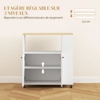 HOMCOM Desserte de cuisine à roulettes, Îlot central cuisine avec plan de travail et étagère réglable, 75x40x80,5cm, blanc(m-6)
