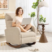 HOMCOM Silla Mecedora de Pana con Respaldo Alto Patas de Madera de Caucho Bolsillos Reposabrazos Estilo Moderno Beige(m-9)