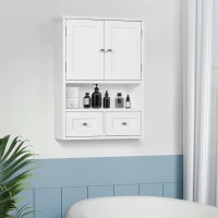 kleankin Armoire murale de salle de bain, armoire de toilette, avec portes, étagère, 2 tiroirs, 50,8l x 17,8P x 66H cm, blanc(m-10)