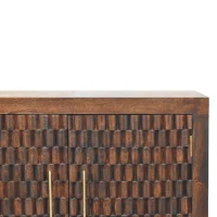 Solid Mango Wood Cabinet with 2 Doors and 2 Shelves, Textured Hand-finished Surface, Table with Playful Animal Carving, 35L x 85W x 86H cm, Brown(m-4)