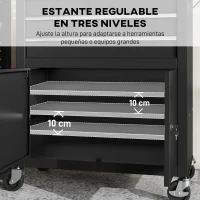 HOMCOM Carro de Herramientas con 3 Cajones Tabla de Pegboard Cerradura por Llave Estante Ajustable 2 Ruedas con Freno Negro(m-5)