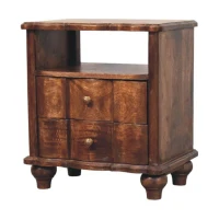 Solid Mango Wood Bedside Table with Smooth-Gliding Drawers and Ample Storage, Bedside Cabinet with Open Shelf, 40L x 55W x 63H cm, Brown(m-8)