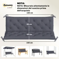 Outsunny Cuscino da Giardino in Stile Capitonné con 6 Lacci, in Cotone e Poliestere, 150x98x8 cm, Grigio Scuro(m-3)