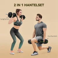 SPORTNOW 2-in-1 Hantel-Set, Lang- & Kurzhantel, 30 kg, rutschfest, bodenschonend, Schwarz/Grün(m-4)