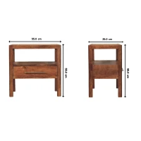Caldera Solid Mango Wood Bedside Table with Drawer and Shelf, Bedside Cabinet with Hand-finished Design, 35L x 55W x 55H cm, Brown(m-3)