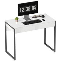 HOMCOM High Gloss Work Table, with Drawers - White(m-10)