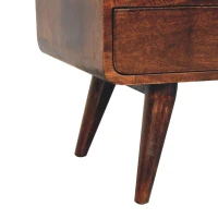 Solid Mango Wood Curved Media Unit with 2 Drawers and Open Shelf, Eco-Conscious TV Unit with Lemon Scent, 35L x 90W x 47H cm, Brown(m-6)