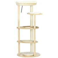 PawHut Árvore para Gato com Arranhador e Postes de Sisal Almofada Removível Plataforma Pelúcia e Madeira Altura 123,5 cm Bege(m-1)