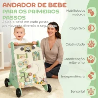 AIYAPLAY Andador de Madeira para Bebé Centro de Atividades de Aprendizagem Montessori com Controlo de Velocidade com Xilofone 33,5x36x46,8 cm Verde(m-4)