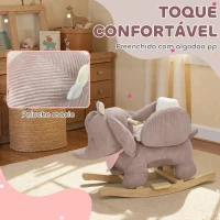 AIYAPLAY Cavalo Baloiço para Bebés com Som de Elefante e Cinto de Segurança de 3 Pontos Base em Madeira de Álamo 65x35x50 cm Castanho(m-5)