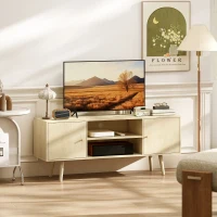HOMCOM Móvel de Tv Móvel para Televisão Até 55" 2 Armários e 2 Prateleiras Abertas 120x34x50cm Efeito Madeira Natural(m-2)