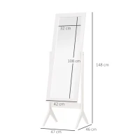HOMCOM Full Length Mirror, Freestanding Dressing Mirror with Adjustable Angle for Bedroom, 148cm x 47cm, White(m-3)