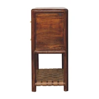 Solid Mango Wood Bedside Table with Regency‑Style Woven Detailing, Desk with 2 Smooth‑Gliding Drawers and Open Shelf, 35L x 75W x 80H cm, Brown(m-7)