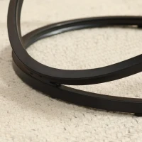 HOMCOM Mesa de Centro Redonda Estilo Industrial em Metal Preto e Tampo em Madeira Ø 60x46H cm(m-5)